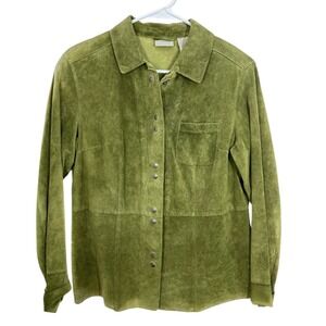Vintage FIELDGEAR Green Suede Button Down Shirt Jacket Women Size S Casual Retro